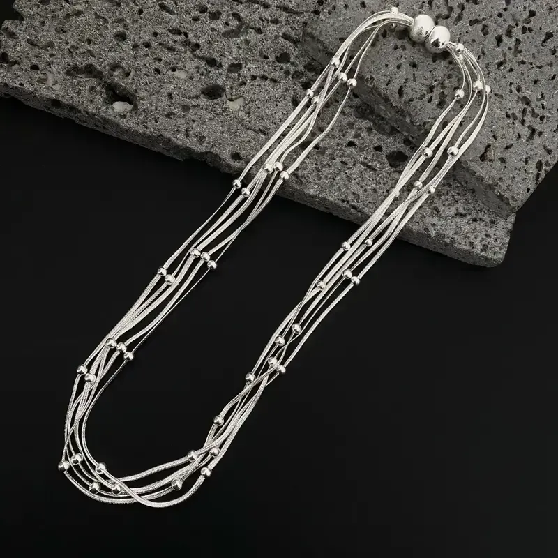 Multi Strand Beaded Magnetic French Chain Necklace