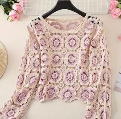 Beige/Lavender Crochet Onesize Top 