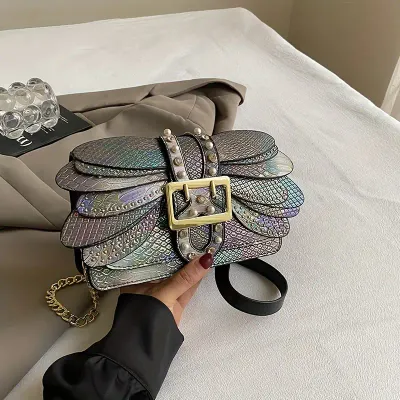 Black Vegan Leather Multi Color Crossbody Bag with Faux Pearl &amp; Rhinestone Accents