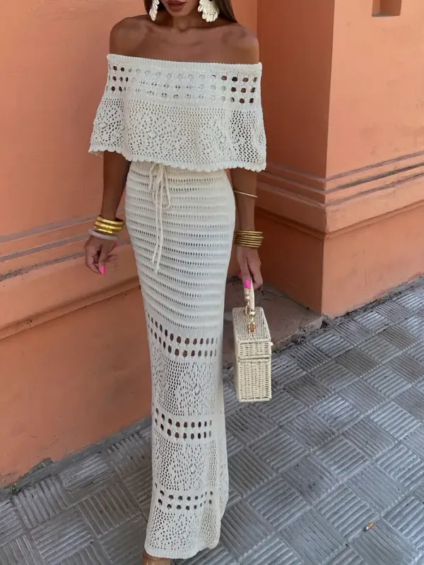 Off-Shoulder Crochet Knit Tube Top Dress
