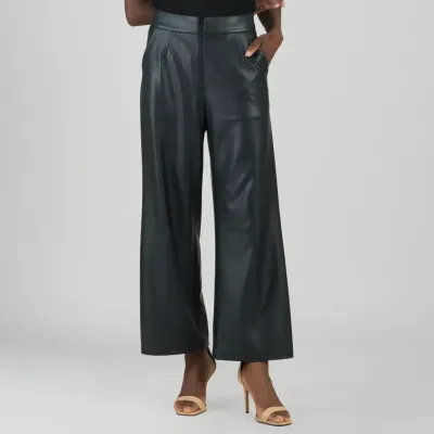 Black Liquid Leather  Loose Leg Pocket Pant