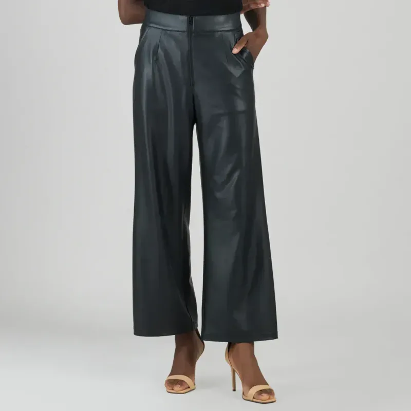Black Liquid Leather  Loose Leg Pocket Pant