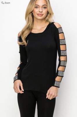 Black Embellished Cut Out Long Sleeve Top