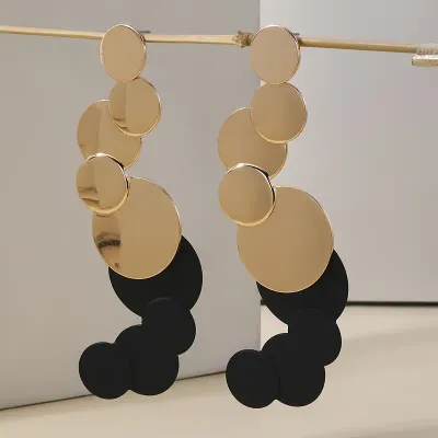 Geometric Round Staggered Long Statement Earrings