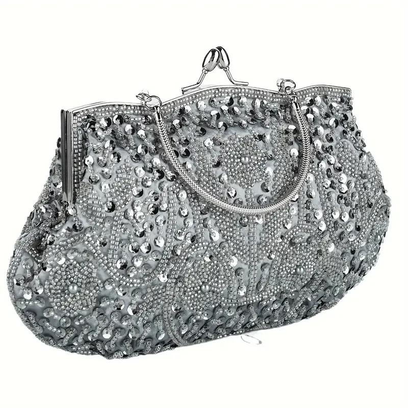 Grey/Silver Hardware Art Deco Vintage Beaded Evening Bag Grey/Silver Hardware Art Deco Vintage Beaded Evening Bag