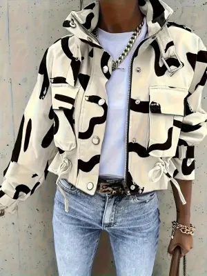 Black/Cream Abstract Print Light-Weight Jacket