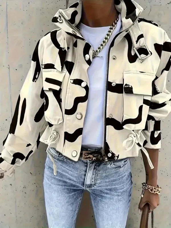 Black/Cream Abstract Print Light-Weight Jacket Black/Cream Abstract Print Light-Weight Jacket