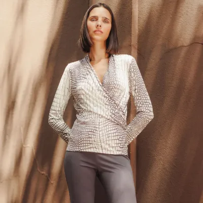 Shimmer Textile - V-Neck Draped Pleat Top