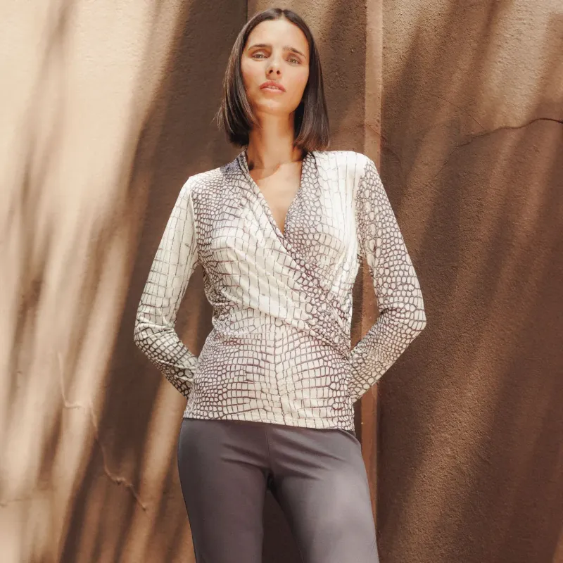 Shimmer Textile - V-Neck Draped Pleat Top