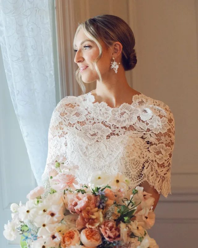 Clay Blossom Rhinestone Adorned Leaf Earrings