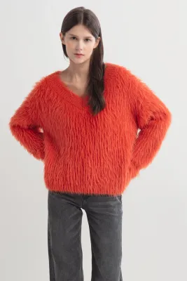 Burnt Orange Fuzzy Eyelash Sweater
