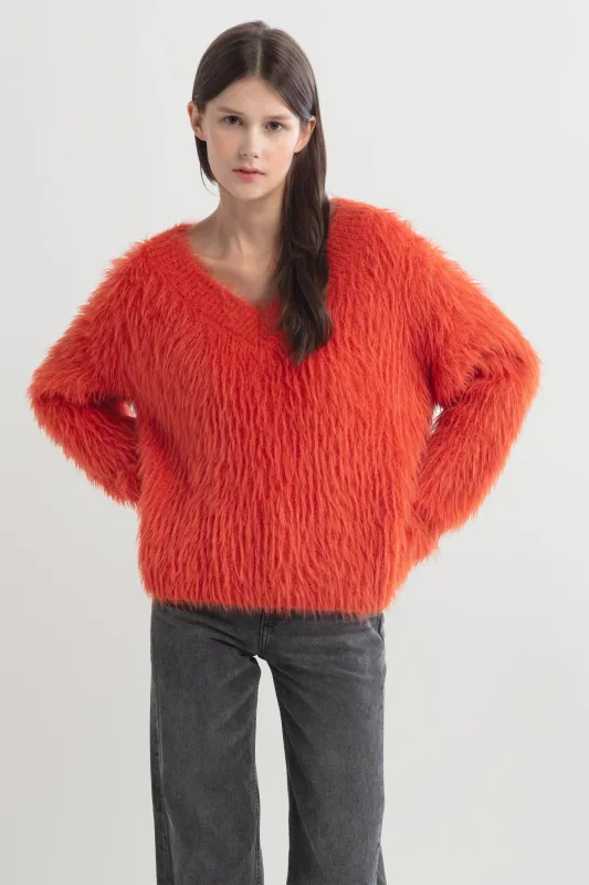 Burnt Orange Fuzzy Eyelash Sweater