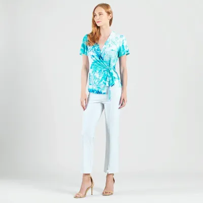 Ocean Petal Surplice Faux Wrap Side Tie Top