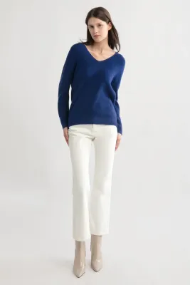 One Size V Neck Ribbed Knit Sweater