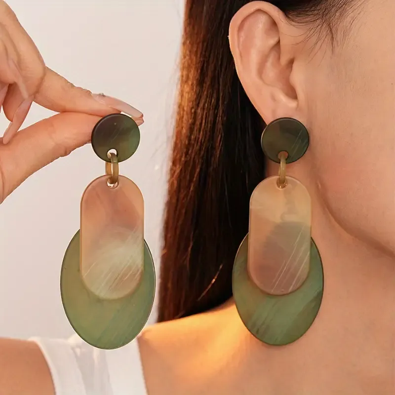 Large Olive Green Acrylic Statement Earrings