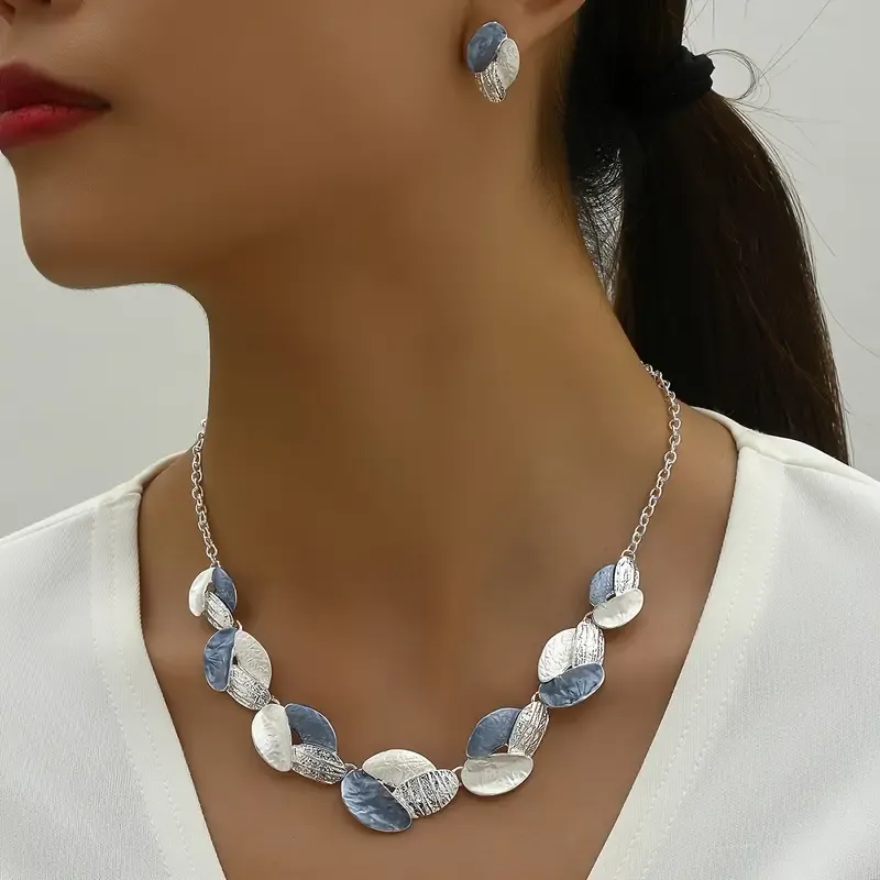 Simple Silver/Powder Blue Every Day Necklace Set