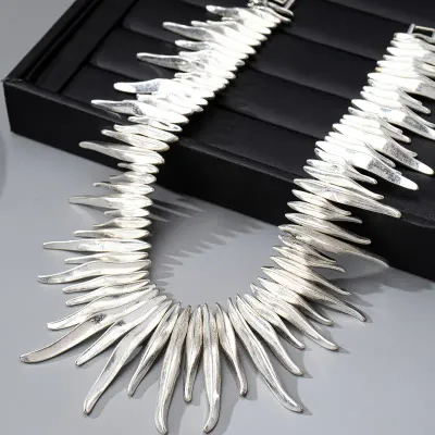 Matt Silver Irregular Bar Full Collar Statement Necklace Matt Silver Irregular Bar Full Collar Statement Necklace