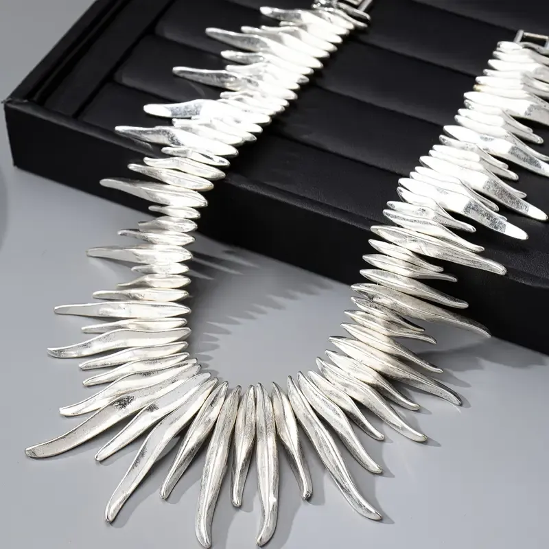 Matt Silver Irregular Bar Full Collar Statement Necklace