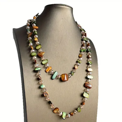 Warm Tone Real Stone Long Bead Necklace 