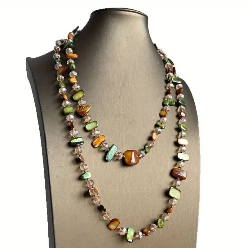 Warm Tone Real Stone Long Bead Necklace 