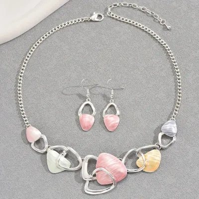 Silver/Pink Pastel Multi Shape Necklace Set
