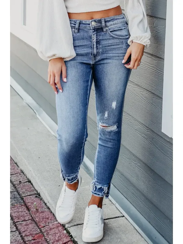 Distressed Frayed Ankle Skinny Jeans