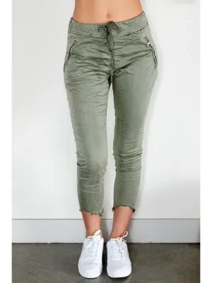 Army Green Italian Fringe Zipper Crinkle Jogger Army Green Italian Fringe Zipper Crinkle Jogger