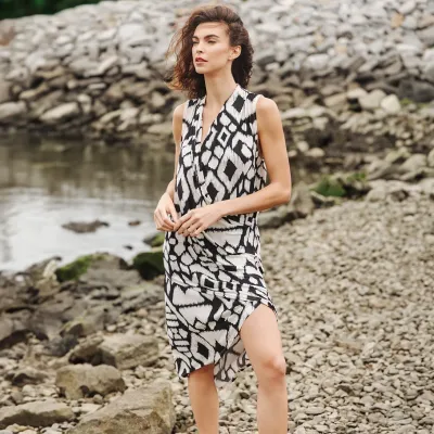 Crinkle Pleat Knit - Crossover Tulip Hem Dress