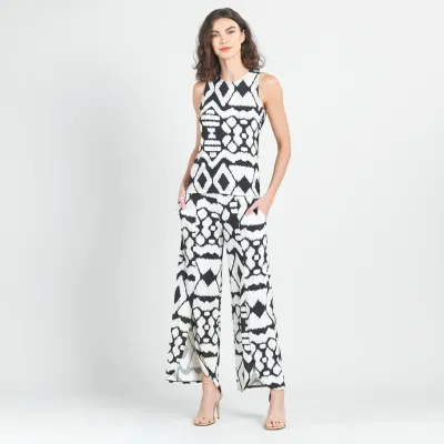 Aztec Print Crinkle Pleat Knit - Front Slit Ankle