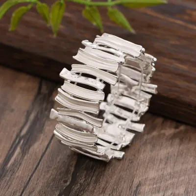 White Silver Irregular Shape Bar Stretch Bracelet