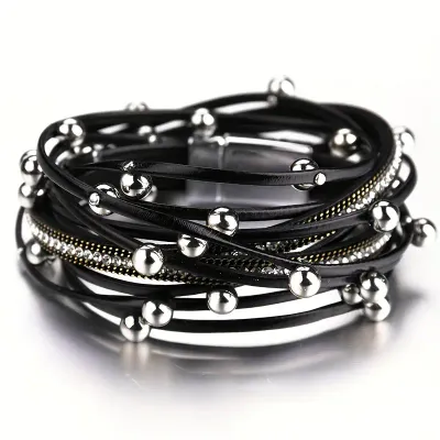 Long Wrap Around Bead/Rhinestone Magnetic Bracelet