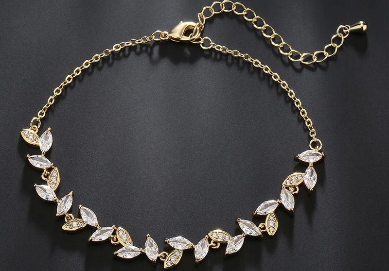 Gold Pave Marquise Leaf Adjustable Bracelet