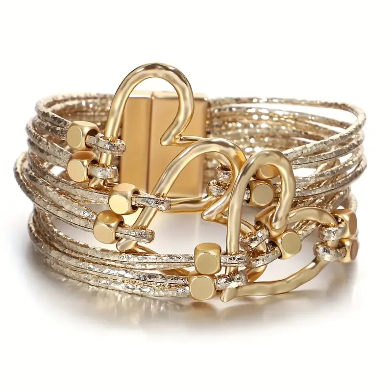 Gold-Tone Charm and Heart Lock Closure Multi Strap Bracelet Gold-Tone Charm and Heart Lock Closure Multi Strap Bracelet