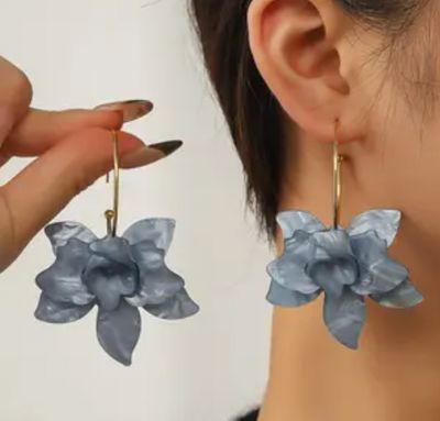 Gold Hoop Acrylic 3D Flower Dangle Earring