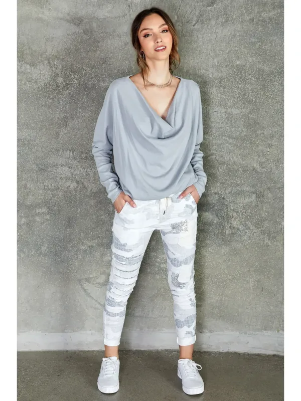 Pencil Sketch Camouflage Sequin Patch Jogger