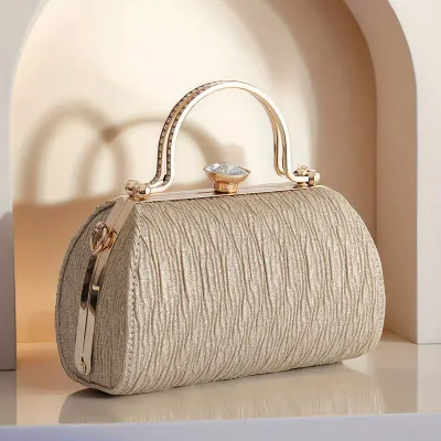 Gold Pleated Evening Bag/Rhinestone Detail