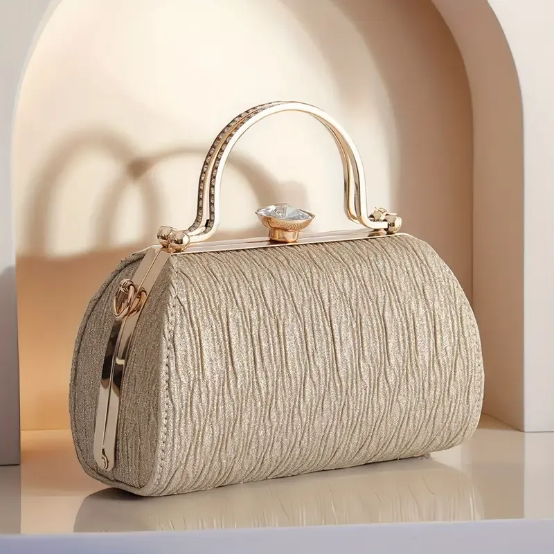 Gold Pleated Evening Bag/Rhinestone Detail Gold Pleated Evening Bag/Rhinestone Detail