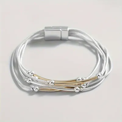 Multi Strand Bead/Tube Accented Magnetic Bracelet
