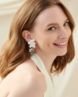 Romantic Hand-Wired Floral/Pearl/Crystal Spray Earring