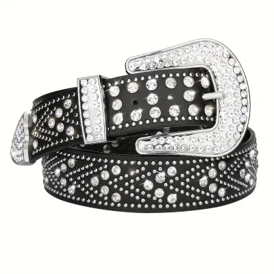 Black/Clear Vegan Leather Rhinestone Western Belt