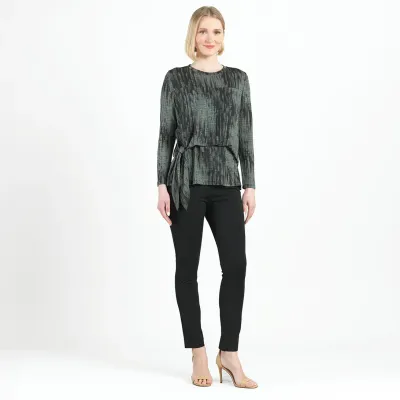 Olive Crinkle Pleat - Blouson Overlay Side Tie Top