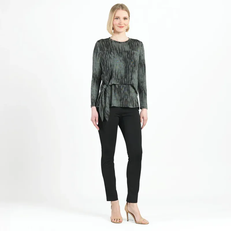 Olive Crinkle Pleat - Blouson Overlay Side Tie Top