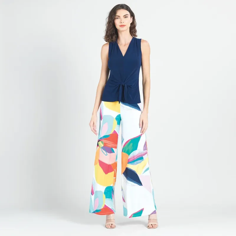 Navy Sleeveless V-Neck Center Front Tie Top