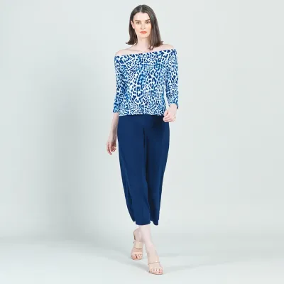 Royal Blue/White Baby Cheetah Off The Shoulder Top