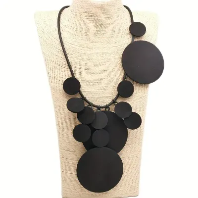 Unique Black Designer Inspired Hand Made Wooden Disc Necklace