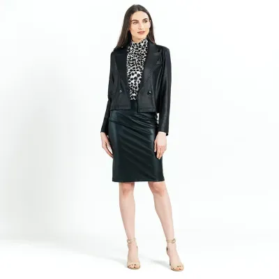 Liquid Leather Cropped Tuxedo Blazer Liquid Leather Cropped Tuxedo Blazer