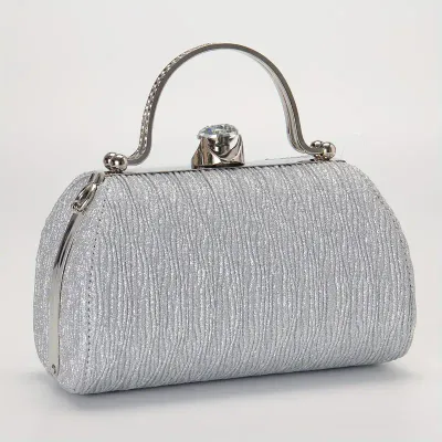 Silver Pleated Evening Bag/Rhinestone Detail