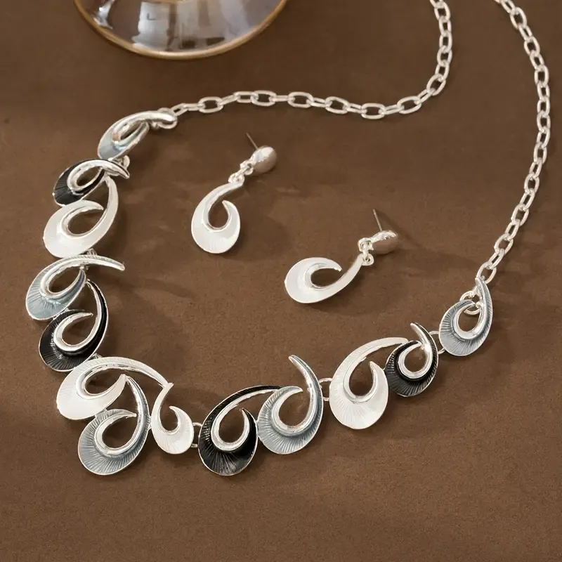 Grey/Black/Silver Swirl Necklace Set