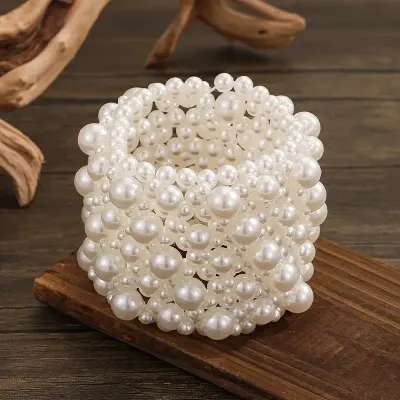 Handmade Wide Faux Pearl Cuff Bracelet Handmade Wide Faux Pearl Cuff Bracelet