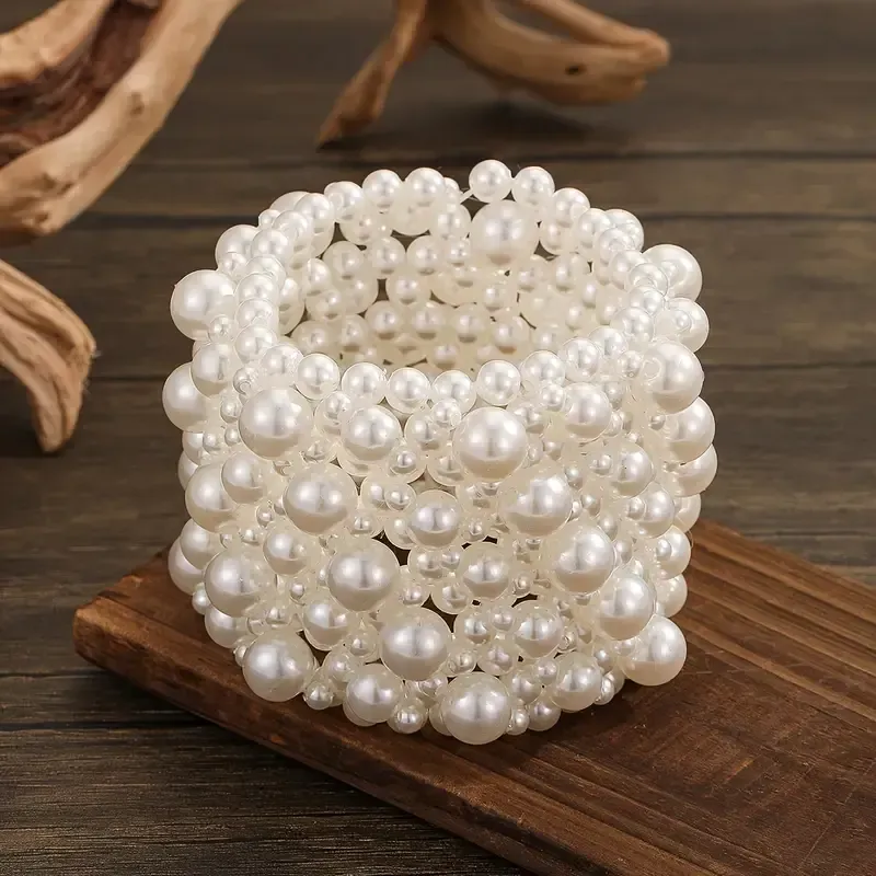 Handmade Wide Faux Pearl Cuff Bracelet